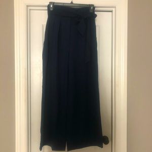 Navy wide leg pants with tie
